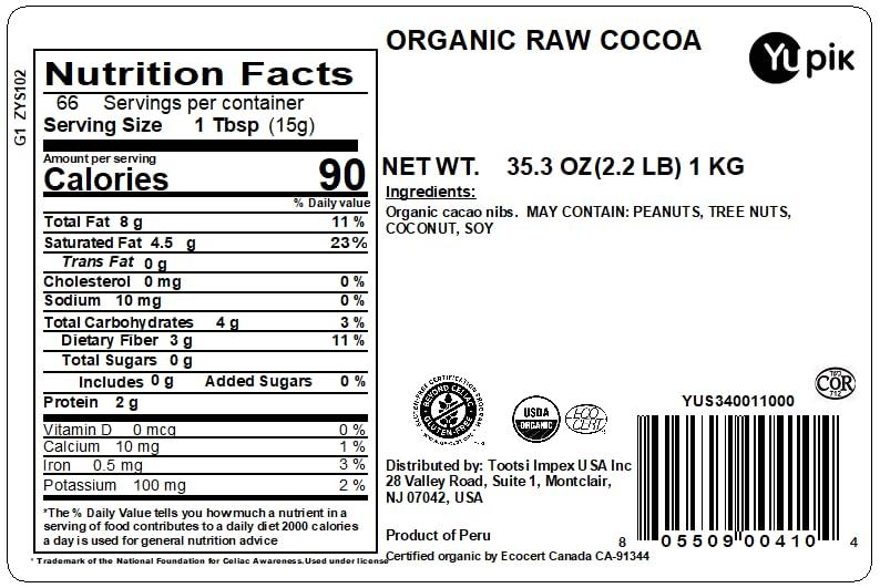 image:imageYupik Organic Raw Cacao Nibs 22 lb 352 oz GlutenFree Kosher GMOFree Vegan No Sugar Added No Additives Made from Raw Cacao Crunchy Healthy Snacks Ideal for Baking amp Topping352 Ounce Pack of 1