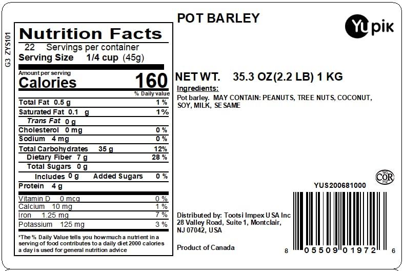 image:imageYupik Pot Barley 22 lb 352 oz NonGMO Kosher Vegan Raw Whole Grains SugarFree SaltFree Excellent Source of Fiber Ideal for Cooking amp Baking
