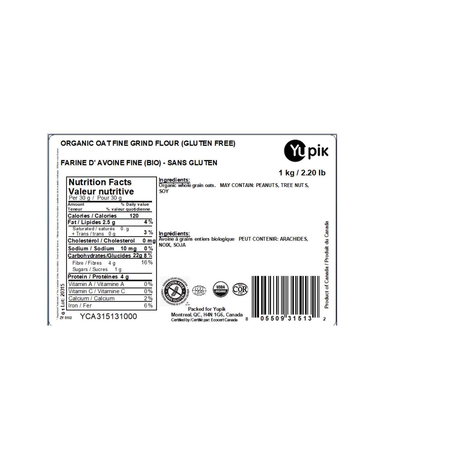 image:imageYupik Organic Oat Flour GlutenFree 22 lb 352 oz NonGMO Vegan Kosher Finely Ground Whole Grain Oats SaltFree OilFree Fine Meal Good Source of Fiber Ideal for Baking amp CookingGlutenFree Fine Grind Oat