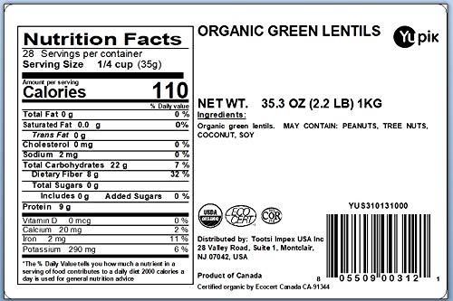 image:imageYupik Organic Green Lentils 22 lb 352 oz NonGMO Vegan GlutenFree Kosher Raw Source of Fiber Iron amp Protein Fiber amp Iron Ideal for Soups Salads amp PlantBased Mealsgreen lentils