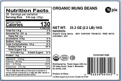 image:imageYupik Organic Mung Beans 22 lb Pack of 6Raw beans