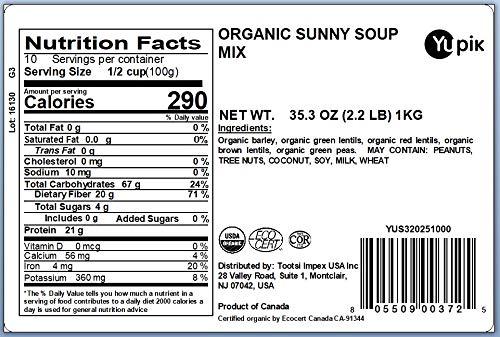 image:imageYupik Organic Sunny Soup Mix with Lentils amp Green Peas 22 lb 352 oz NonGMO Vegan Kosher Source of Protein Fiber amp Iron Ideal for Soups Salads amp Vegetarian MealsSunny Soup
