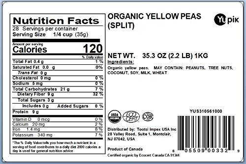 image:imageYupik Organic Yellow Split Peas 22 lb 352 oz USDA Certified NonGMO Vegan GlutenFree Hearty amp Sweet Flavour Excellent Source of Protein amp Fiber Perfect for Soups Stews amp SaladsOrganic Split Yellow